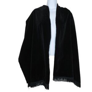 Vintage Black Velvet Wrap Shawl OS Fringe Lined 22"x76" USA Made